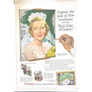 Vtg Camay Beauty Soap Print Ad Bride Bridal Wedding Cicely Davenport 1950s